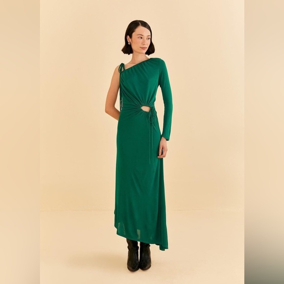 Farm Rio Emerald One Shoulder Midi Dress NWT Size M - Picture 1 of 8